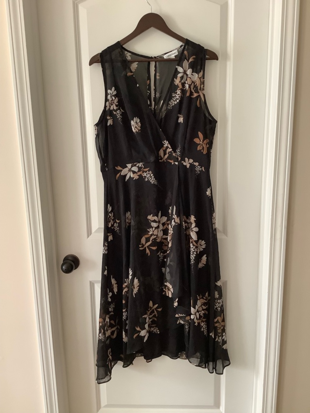 Calvin Klein Black Floral Midi Wrap Dress